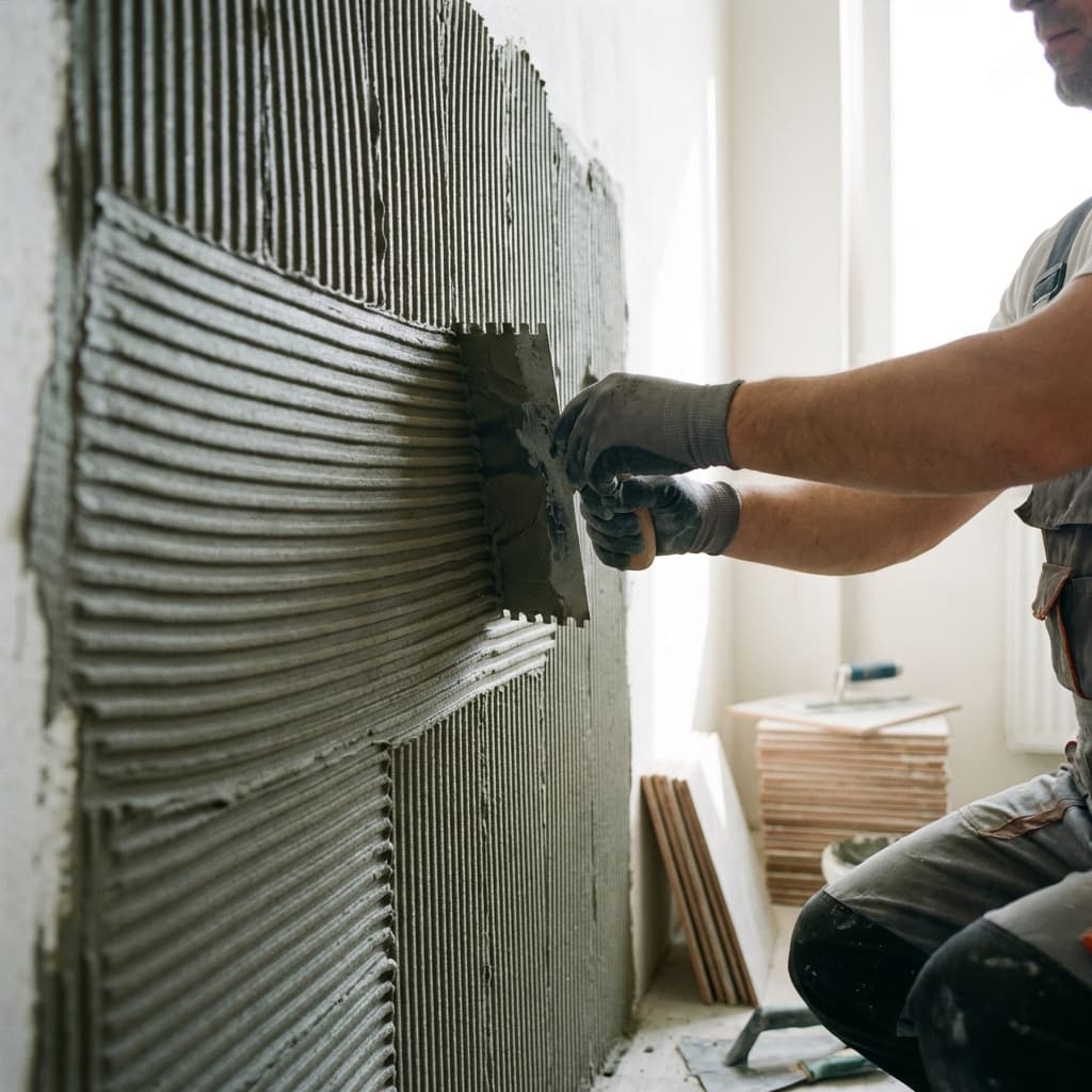 Wall tile adhesive application